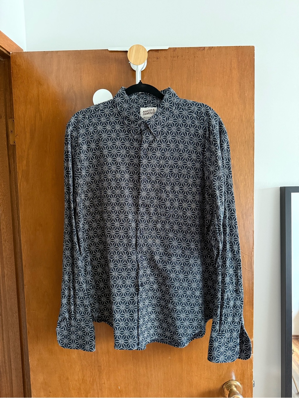 Naked & Famous Denim Navy & White Geometric Button-Down Shirt